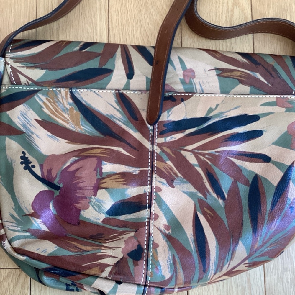 Patricia Nash Rosalini Saddle Bag Leather Crossbody Tropical Dreams Floral Palm